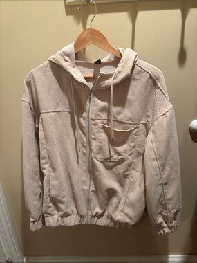 SHEIN Light Beige Corduroy Zip Hoodie